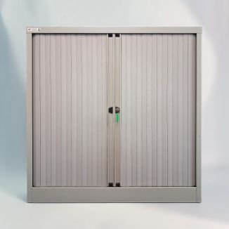 Second Hand Bisley Half Height Tambour Cupboard Light Grey - Front