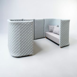 Used 4 Seater Sky Blue Fabric Booth