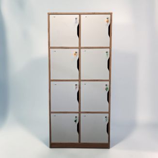 Second Hand 8 Door Wooden Locker – White & Oak -Front