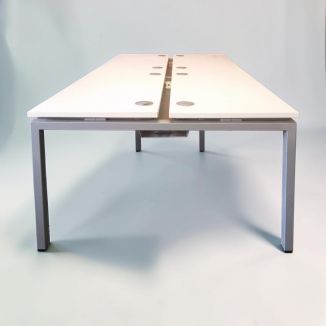 Used 4 Person White Bench Desk - Silver Goal Post Legs