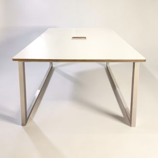 Used 2 Person White Bench Desk - Square Legs