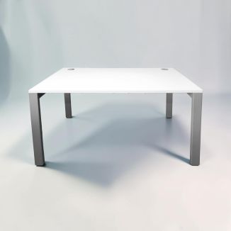 Used White Bench Desk - Silver Pole Legs