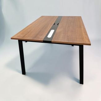 Used 2 Person Walnut Bench Desk - Goal Post Legs - Side