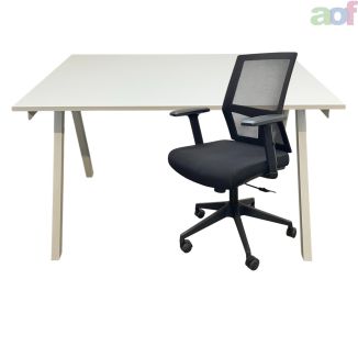 Used Air Mesh Chair & White Desk Set