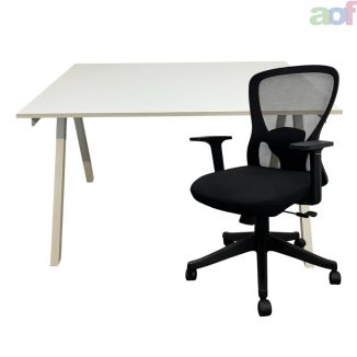 Used Mesh Back Chair & White Desk Set