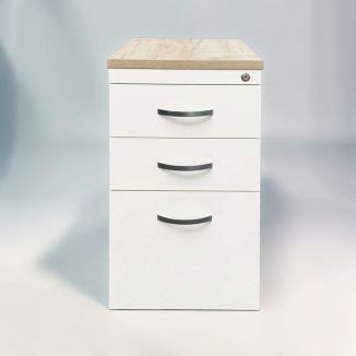 Second Hand Desk-Height Pedestal – White & Grey Craft Oak - Front