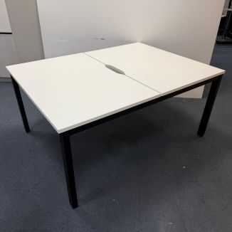 Used Elite 2 Person White Bench Desk - Angled
