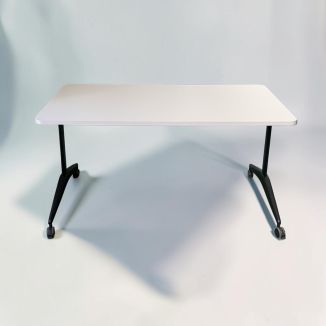 Second Hand White Flip Top Table – Black Mobile Frame - Front