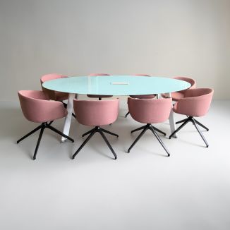 Used Glass Meeting Table & Chairs Set