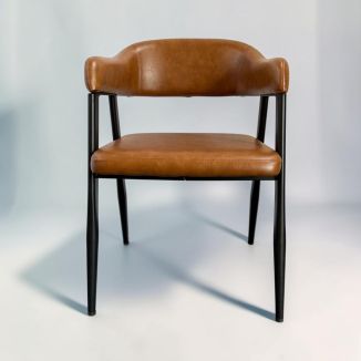 Second Hand Brown Leather-Effect Meeting Chair – Black Frame - Front