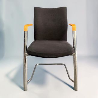 Second Hand Black Fabric Meeting Chair with Wooden Arms - Front