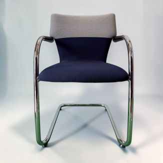 Second Hand Vitra Visavis Meeting Chair – Blue & Grey Fabric - Front