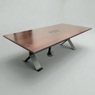 Used Walnut Meeting Table - Raw Steel Legs