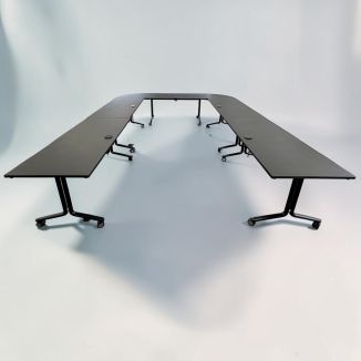 Second Hand U-Shaped Modular Flip Top Training Table Set - Black - Front