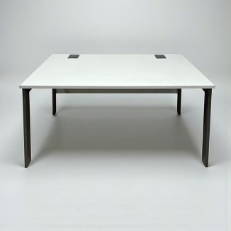 Used White Bench Desk - Silver Goal Post Legs