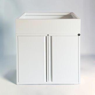 Second Hand White Metal Planter with Black Shelf - Front 