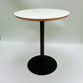 Used Round White Meeting Table - Black Trumpet Base