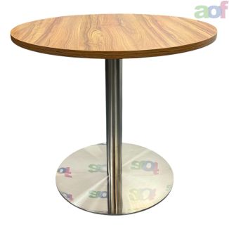 Second Hand Round Oak Meeting Table - Chrome Trumpet Base