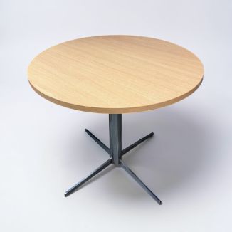 Second Hand Round Oak Meeting Table - Chrome Base