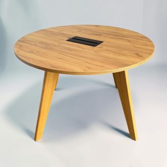 Second Hand Round Meeting Table – Rustic Oak - Main