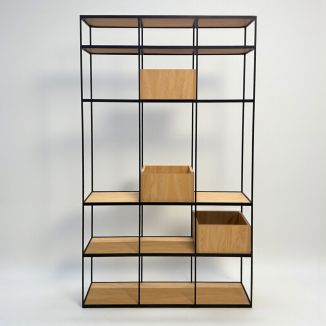 Used Black & Oak Shelving Unit - Front