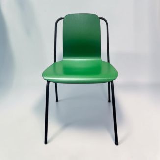 Used Green Wooden Stacking Chair - Front