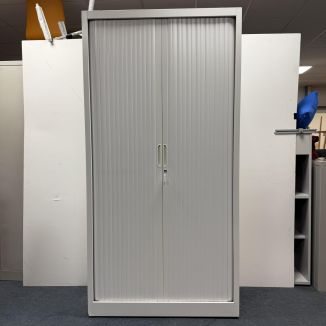 Used White Tambour Cupboard - 2000mm - Front