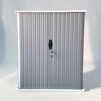 Second Hand White & Silver Tambour Cupboard - Front