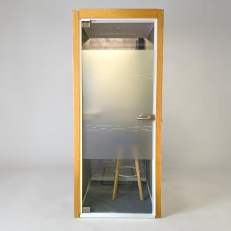 Second Hand Oak Phone Booth Pod with Frosted Glass Door - Front