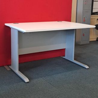 Used White Office Desk - Silver Cable Managed Legs