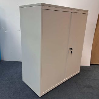 Used White Steel  Cupboard - Wooden Top