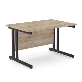 Unite Grey Craft Oak Office Desk - Black Twin Cantilever Frame