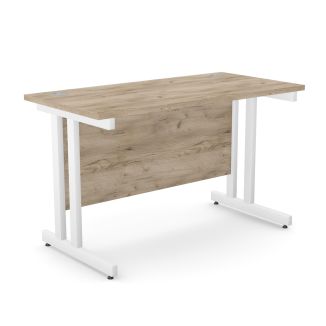 Unite Grey Craft Oak Desk - White Cantilever Frame