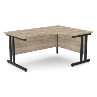 Unite Right-Handed Grey Craft Oak Corner Desk - Black Cantilever Frame