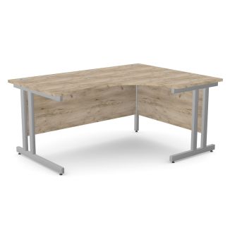 Unite Grey Craft Oak Right-Handed Corner Desk - Cantilever Frame - Silver Legs