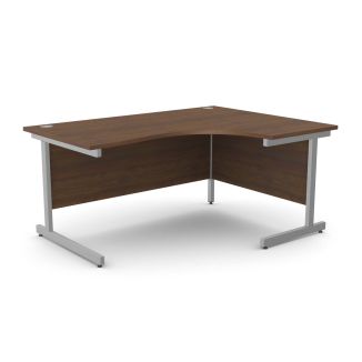 Unite Walnut Corner Desk - Silver Cantilever Frame