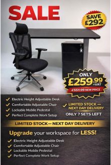 Used Sit/Stand Desk, Chair, & Pedestal Set