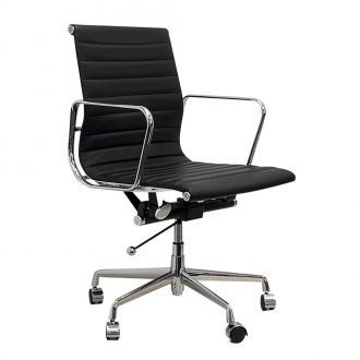 Ribbed Black Leather Office Chair